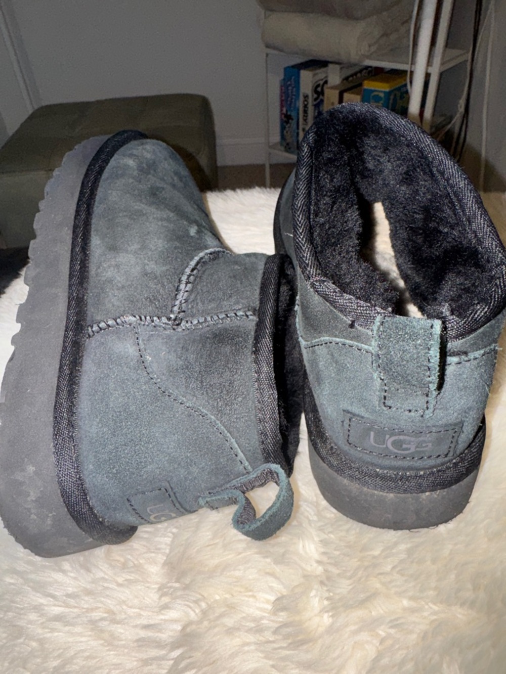 UGG Kids Short Suede Boot in Charcoal Gray